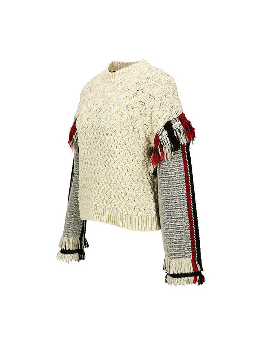 [andersson bell] UNISEX TASSEL SLEEVE OVERSIZED KNIT SWEATER atb1258u(ECRU)