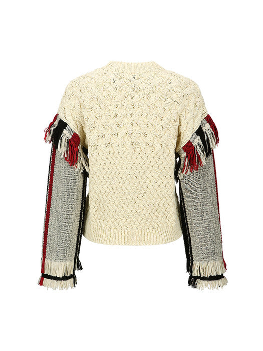 [andersson bell] UNISEX TASSEL SLEEVE OVERSIZED KNIT SWEATER atb1258u(ECRU)