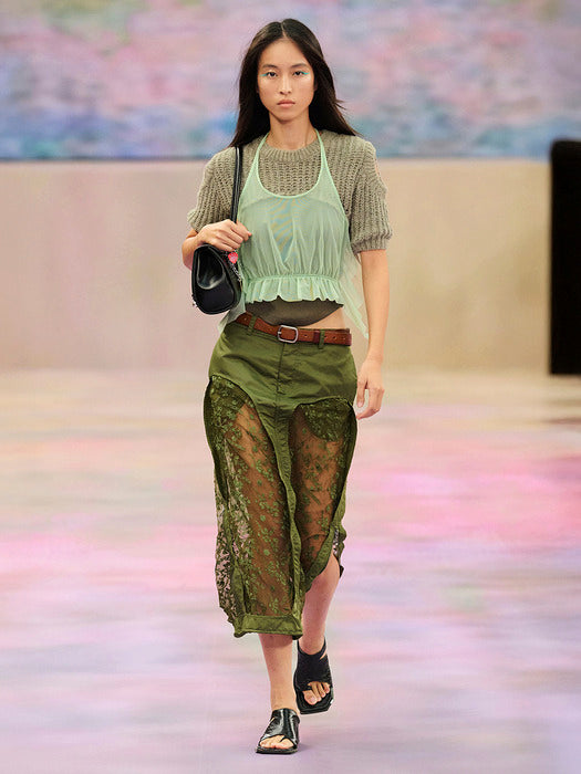 [andersson bell] CUT-OUT COMBINATION KNIT TOP atb1315w(BEIGE)