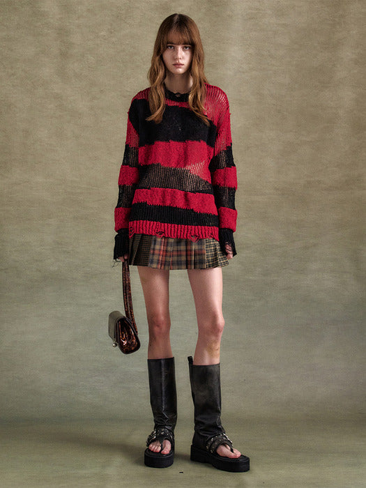 [andersson bell] BLACK RED STRIPE CREW-NECK SWEATER atb1284m(BLACK/RED)