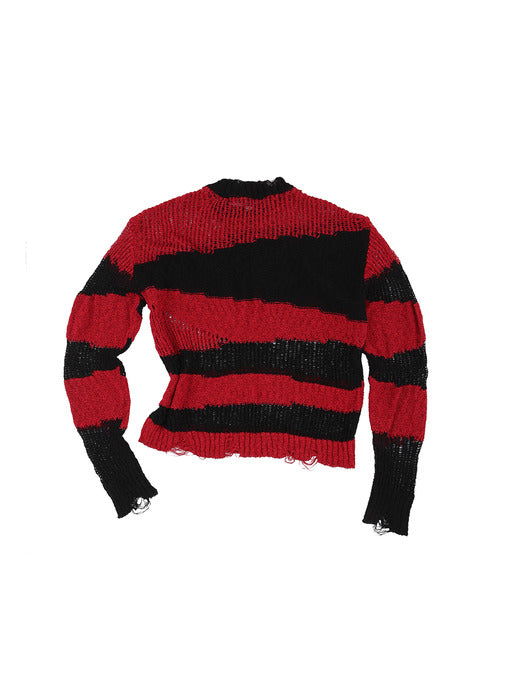 [andersson bell] BLACK RED STRIPE CREW-NECK SWEATER atb1284m(BLACK/RED)