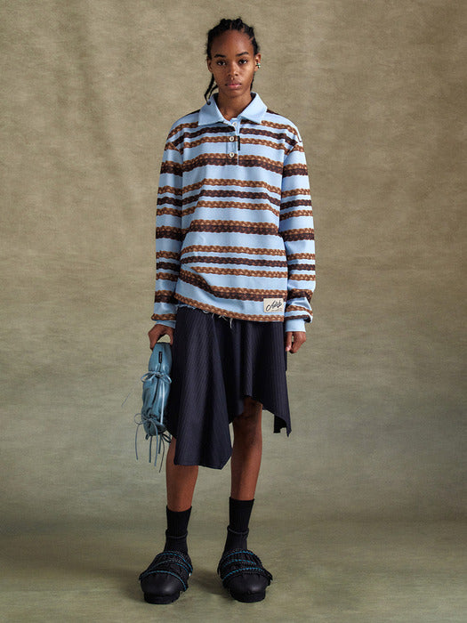 [andersson bell] HAIR BRAID STRIPE COLLAR T-SHIRT atb1264w(BLUE)