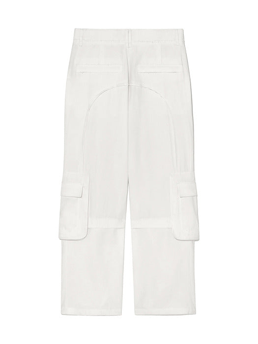 STRING POCKET WIDE CARGO PANTS IN WHITE