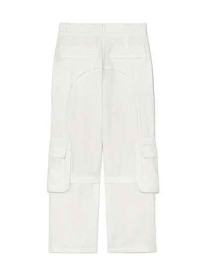 STRING POCKET WIDE CARGO PANTS IN WHITE
