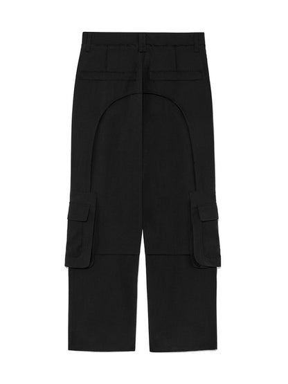 STRING POCKET WIDE CARGO PANTS IN BLACK