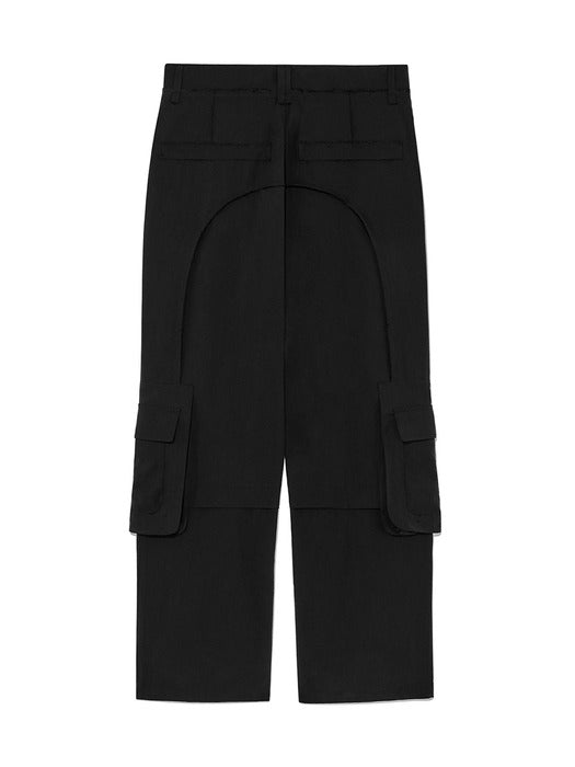 STRING POCKET WIDE CARGO PANTS IN BLACK