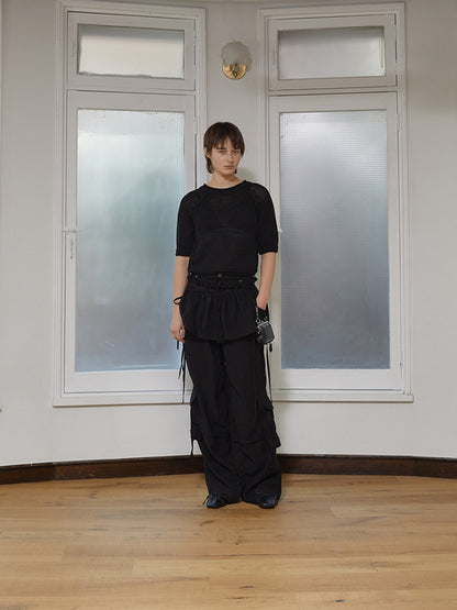 ROUGH PATCHWORK LAYERED SKIRT IN BLACK