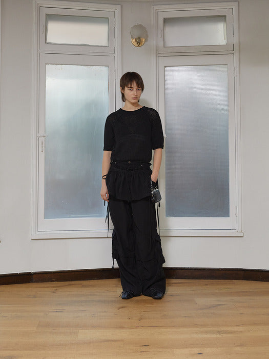 ROUGH PATCHWORK LAYERED SKIRT IN BLACK
