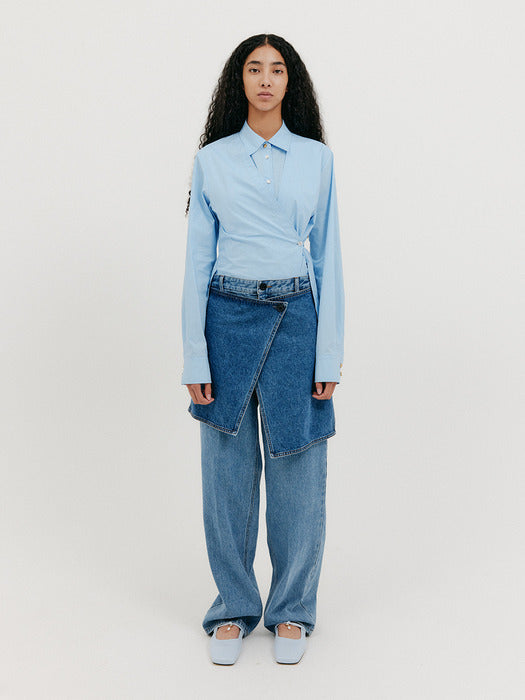 Eenk Layered Denim Pants - Blue