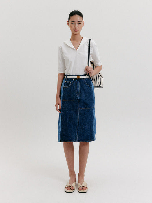 Eenk Mid-Length Denim Skirt - Blue