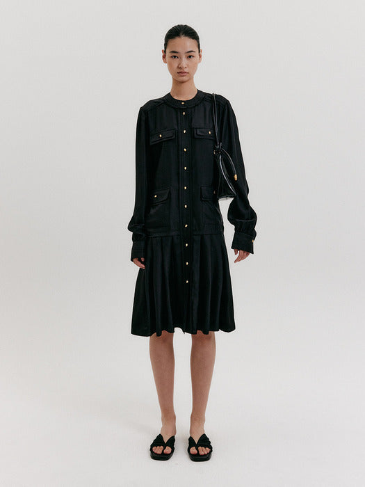 [EENK] Scarf Pleated Dress - Black