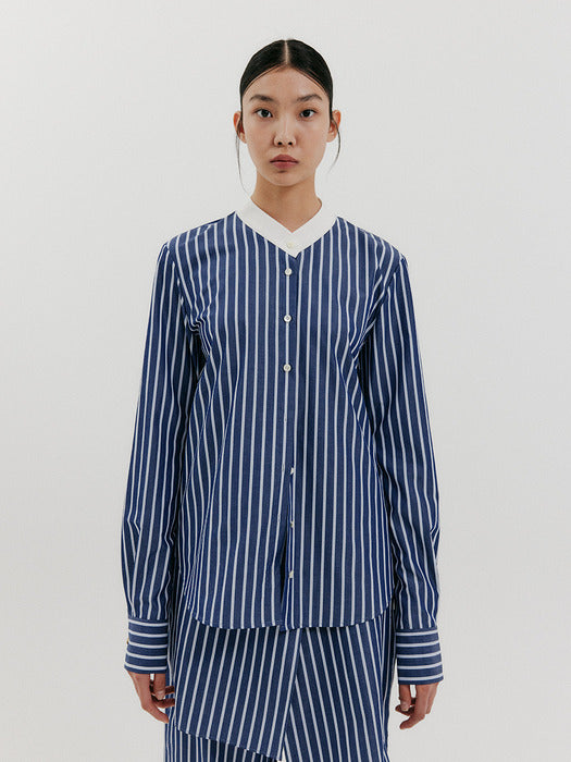 Eenk Non-Collar Shirt - Navy