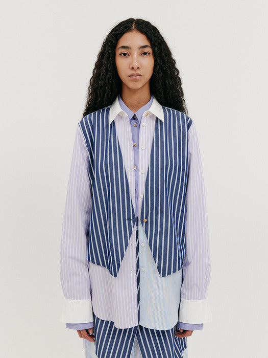 Eenk Vest Layered Shirt - Lavender Multi