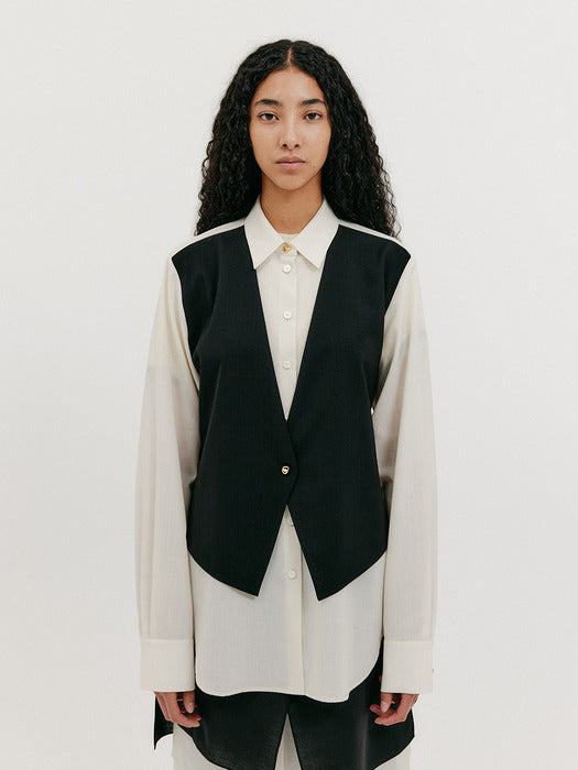 Eenk Vest Layered Shirt - Ivory/Black