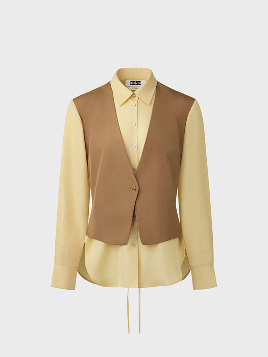 Eenk Vest Layered Shirt - Beige/Camel