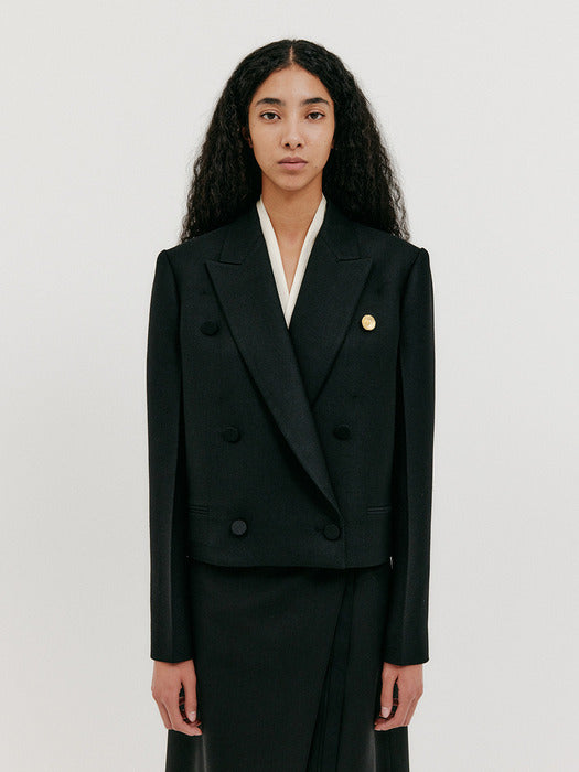 Eenk Double-breasted Short Blazer - Black