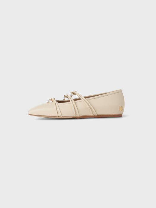 Eenk Square Toe Triple Strap Flats - Ivory