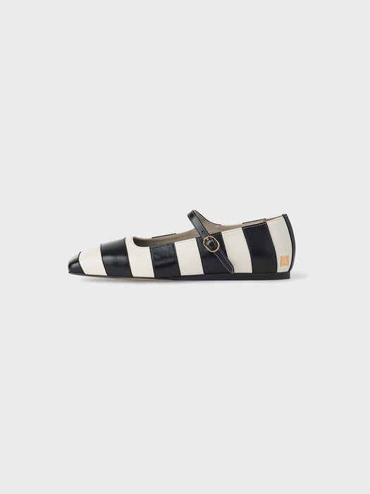 Eenk Square Toe Color Blocked Mary-Jane Flats - Ivory/Black