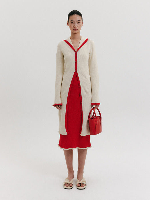 Eenk Sailor Collar Long Knit Cardigan - Cream