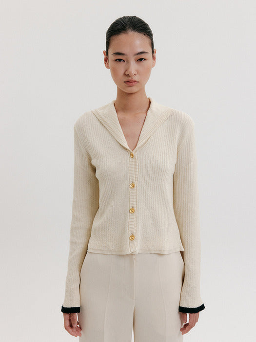 Eenk Sailor Collar colored Knit Cardigan - Cream