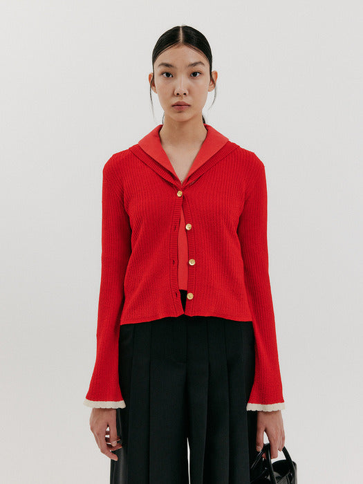 Eenk Sailor Collar colored Knit Cardigan - Red