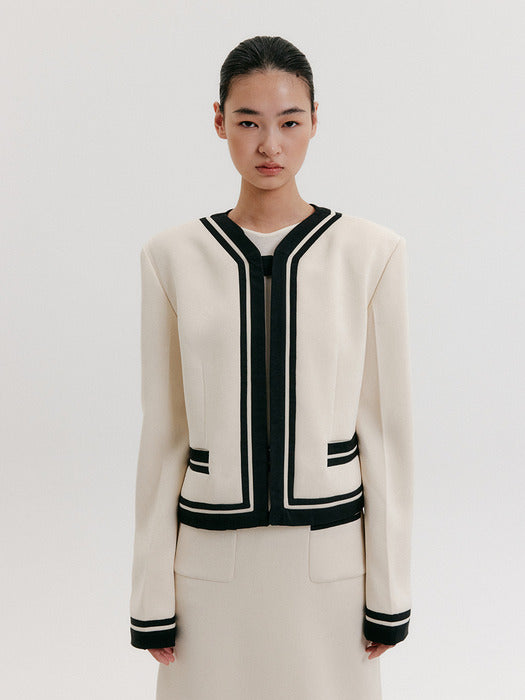 Eenk Contrast Cropped Jacket - Ivory