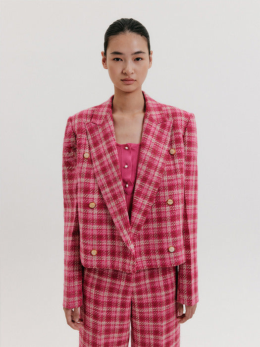 Eenk Double-breasted Short Blazer - Pink