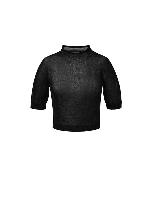 [amomento] SHEER CROPPED KNIT_BLACK