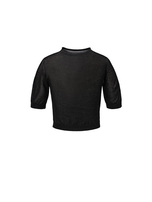 [amomento] SHEER CROPPED KNIT_BLACK