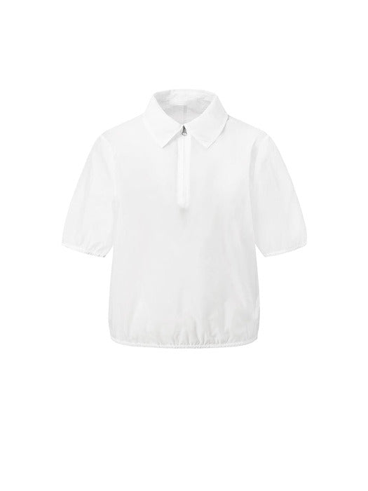 Amomento Sheer Half Zip-UP Top White
