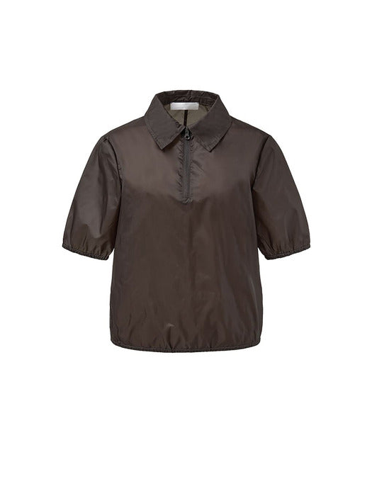 Amomento Sheer Half Zip-UP Top Brown