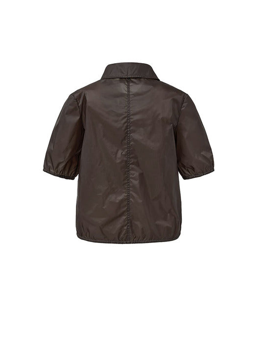 Amomento Sheer Half Zip-UP Top Brown