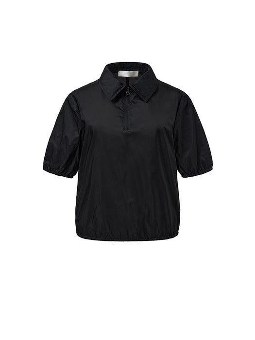 Amomento Sheer Half Zip-UP Top Black