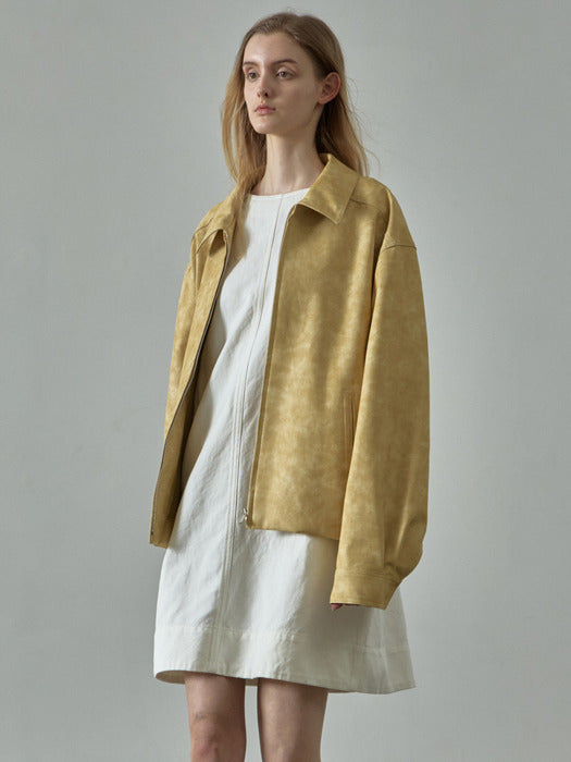 [facade pattern] Minimal Leather Belted Blazer in Mustard