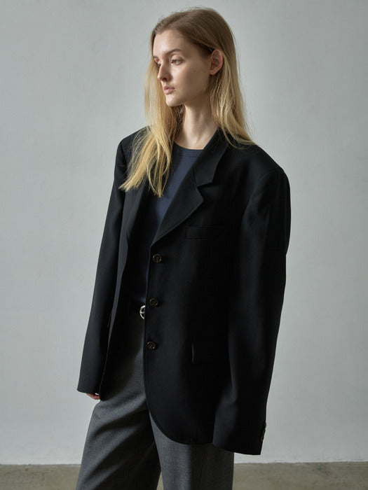 Facade Pattern Summer Wool 3-Button Jacket black