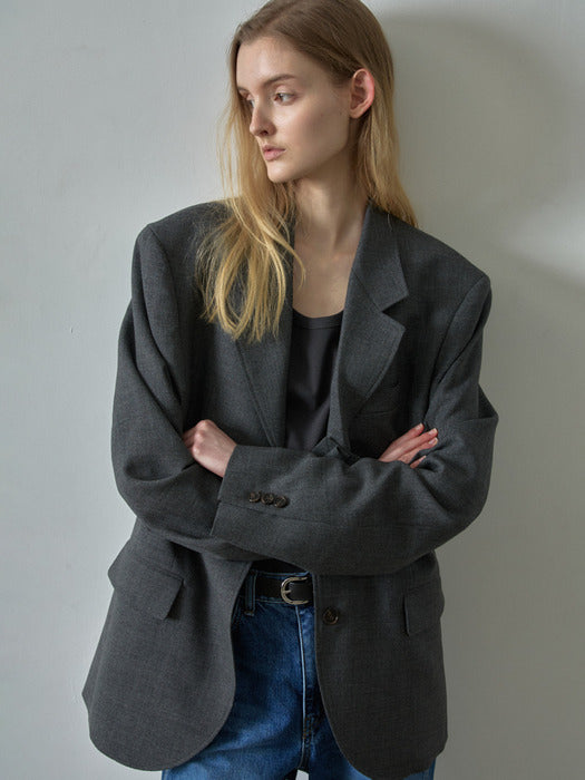 Facade Pattern Summer Wool 3-Button Jacket charcoal