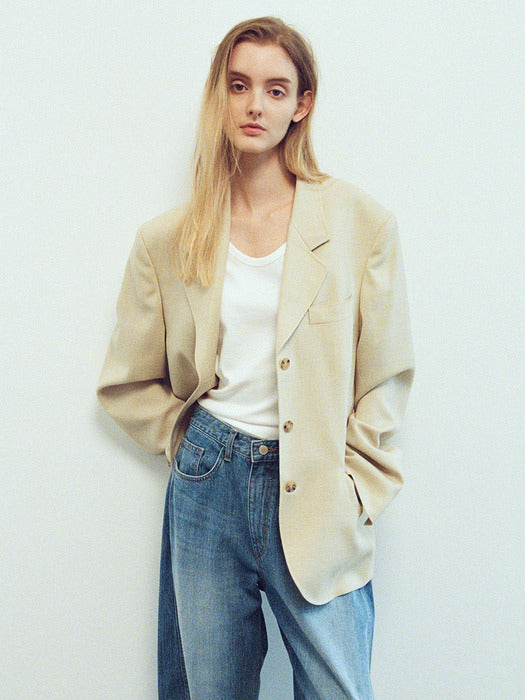 [facade pattern] Summer Wool 3-Button Jacket - Beige