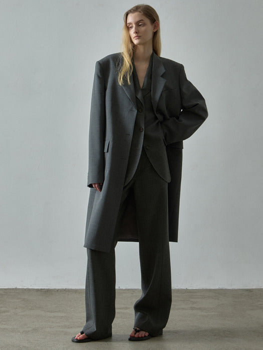 Facade Pattern Summer Wool Midi Jacket charcoal
