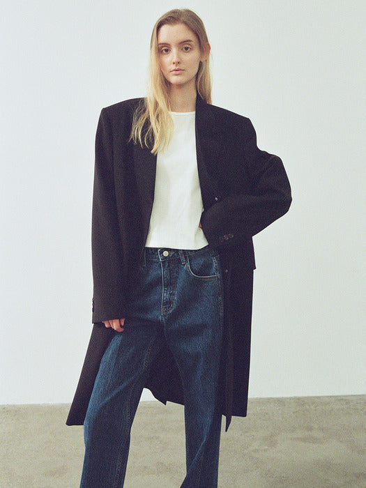 Facade Pattern Summer Wool Midi Jacket black