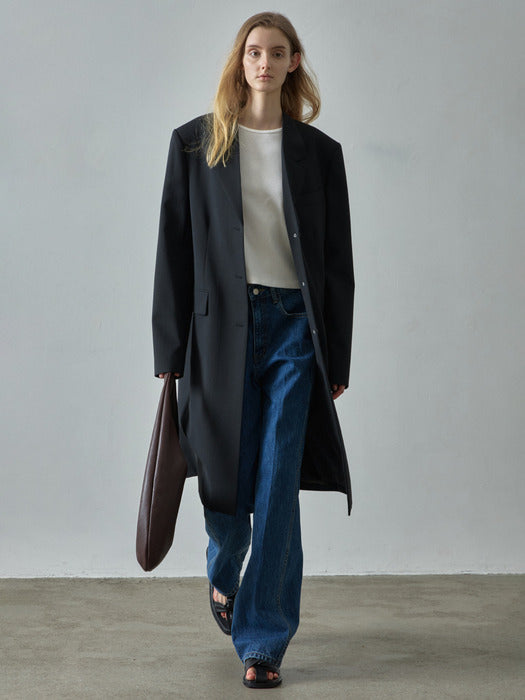 Facade Pattern Summer Wool Midi Jacket black