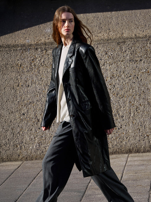Facade Pattern Leather Midi Jacket black