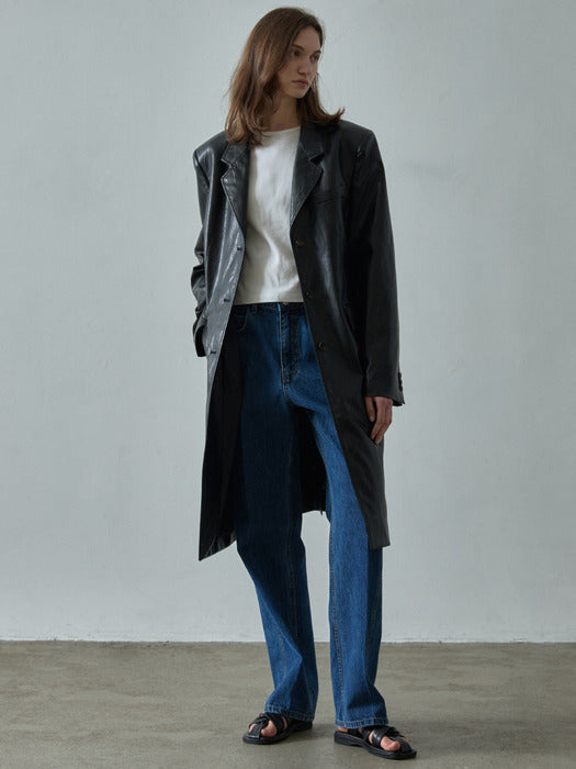 [facade pattern] Leather Mid Jacket - Black