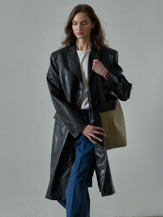 Facade Pattern Leather Midi Jacket black
