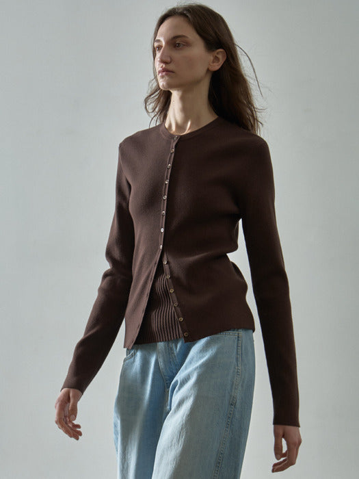 Facade Pattern Ribbed Slim Cardigan brown