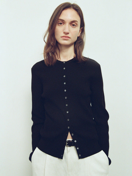 [facade pattern] Ribbed Slim Cardigan_black