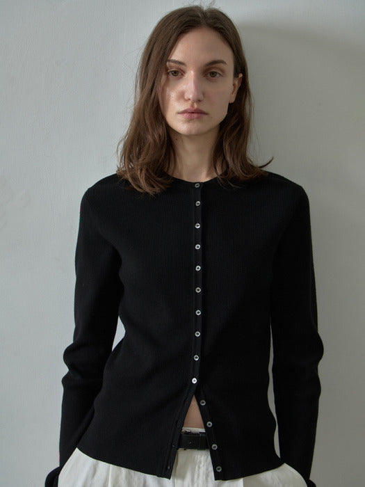 [facade pattern] Ribbed Slim Cardigan_black
