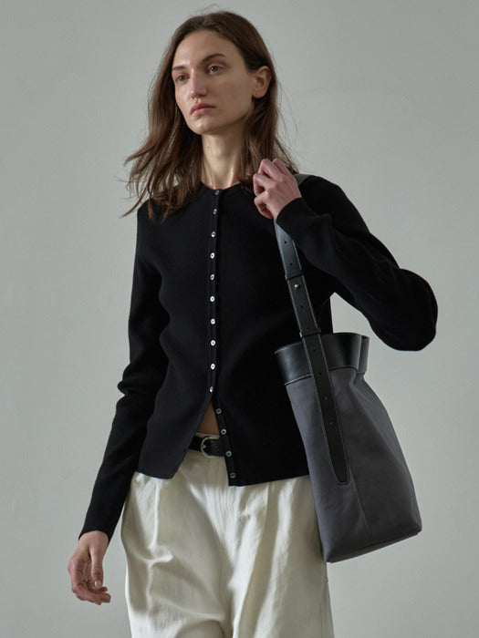 [facade pattern] Ribbed Slim Cardigan_black