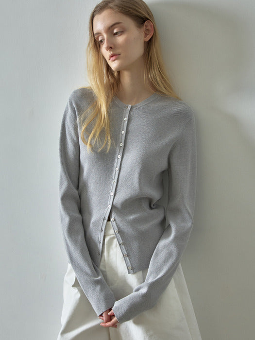 [facade pattern] Ribbed Slim Cardigan_melange grey