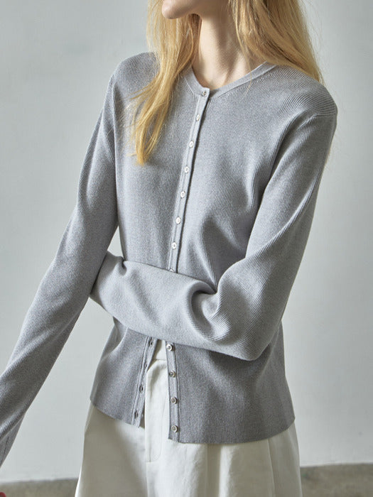 [facade pattern] Ribbed Slim Cardigan_melange grey