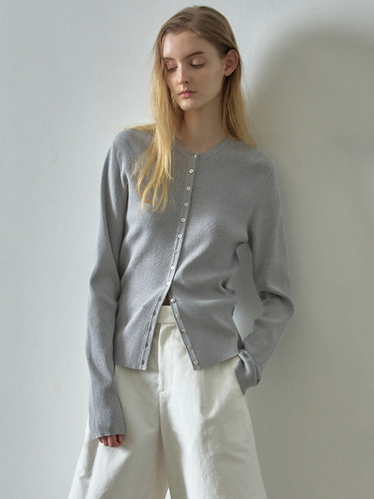 [facade pattern] Ribbed Slim Cardigan_melange grey